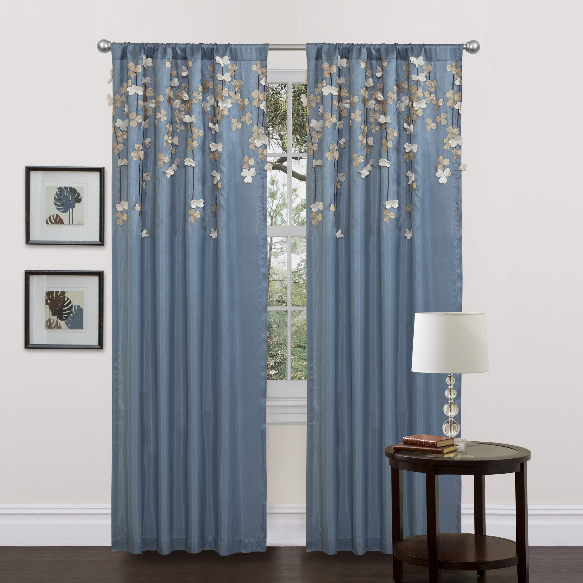 Amazon｜Lush Decor フラワードロップカーテンパネル Curtain ブルー